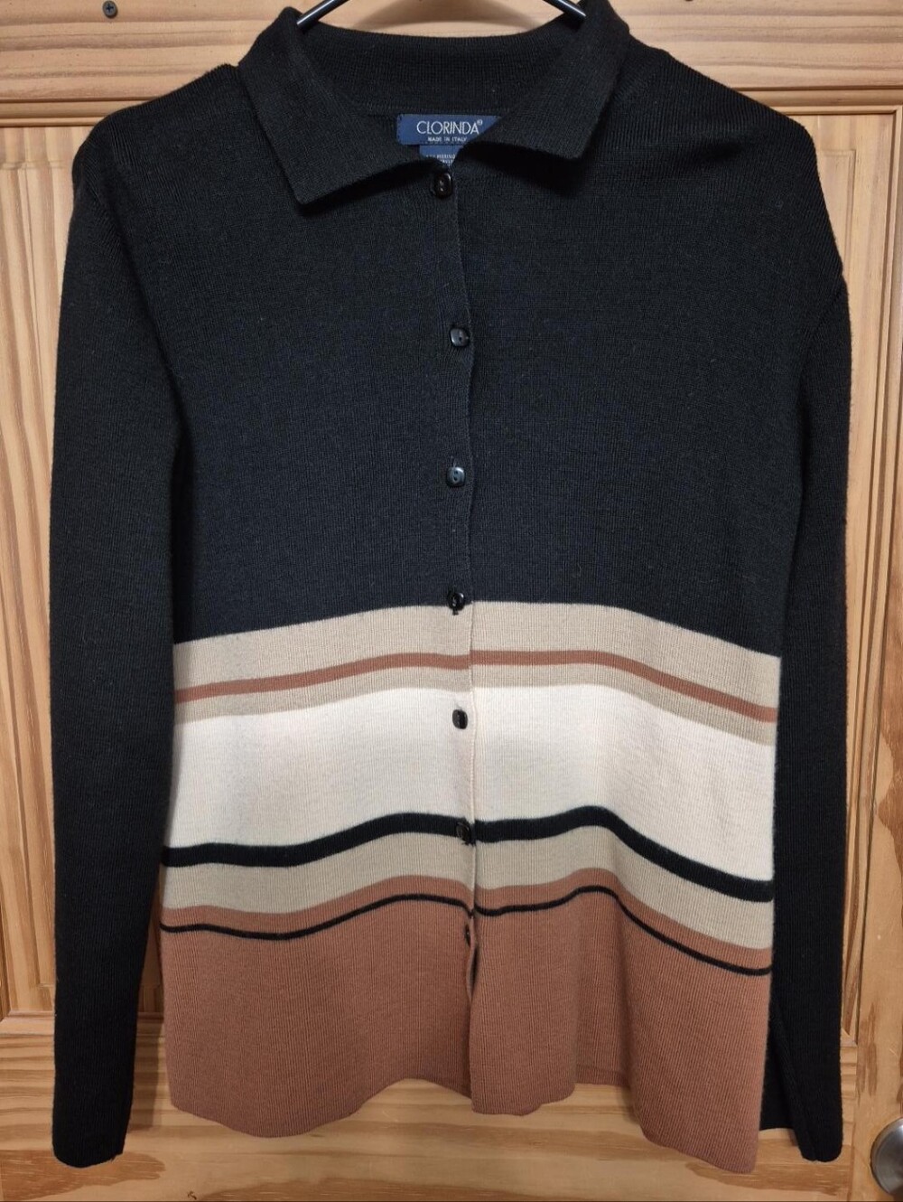 Clorinda Made in Italy Merino Wool Colorblock Cardigan Sweater M